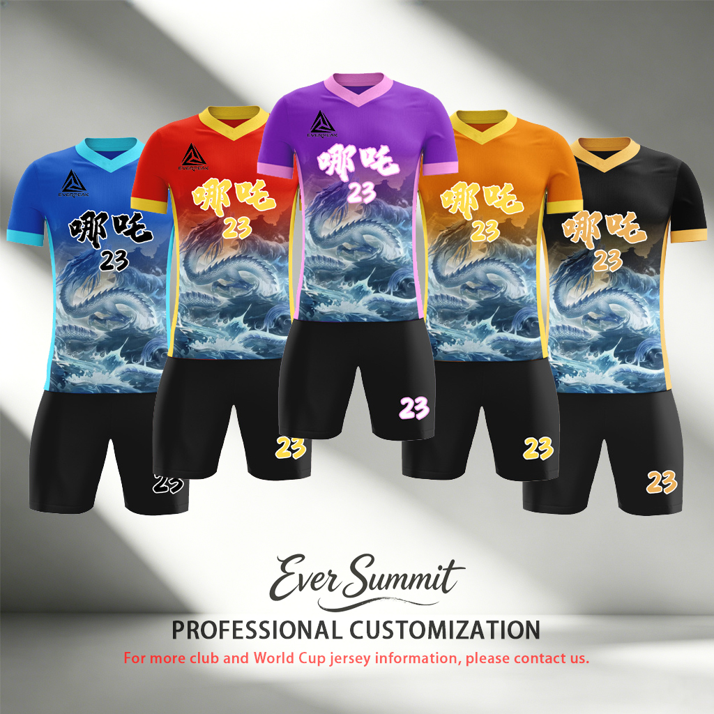 Custom Nezha Chinese Style Soccer Jersey Set Quick Dry Football Uniform with Shorts Customizable Team Name Number