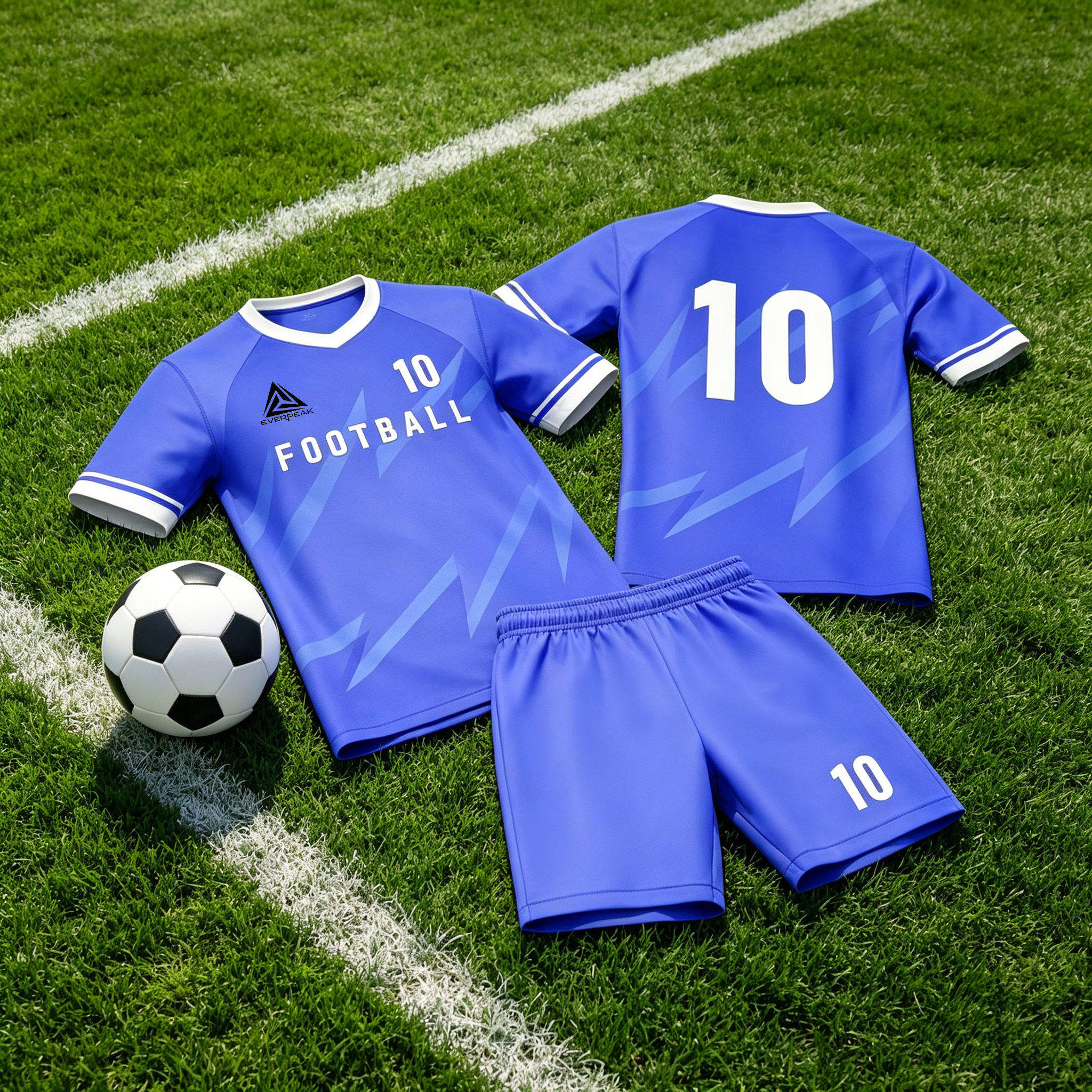Custom Blue Soccer Uniform Quick Dry Breathable Football Jersey and Shorts Kit Personalized Sportswear for Adult Youth Training Matches - view 4