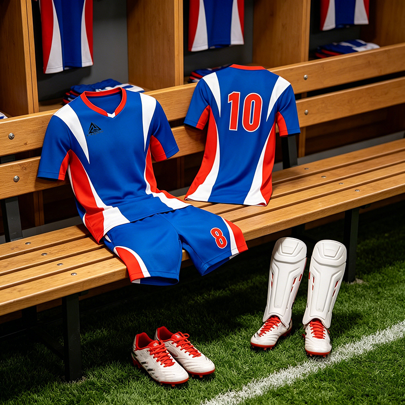 Custom Blue Red White Soccer Uniform Quick Dry Breathable Football Jersey and Shorts Kit Personalized Sportswear for Adult Youth Training Matches - view 4