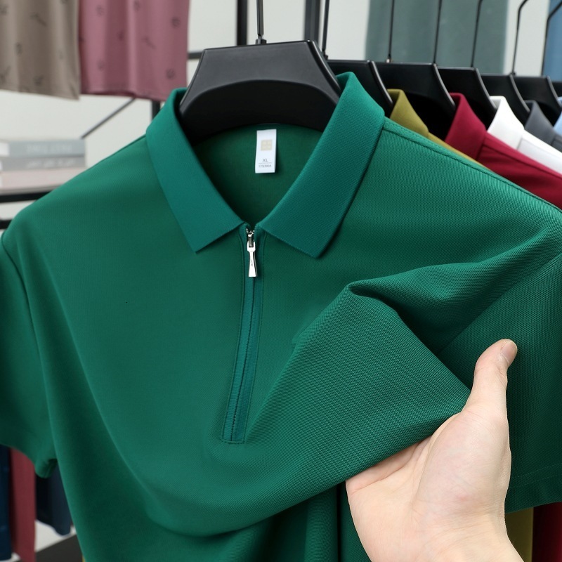 autumn and winter business casual mens thickened halfzip longsleeve solid color polo shirt top 240911