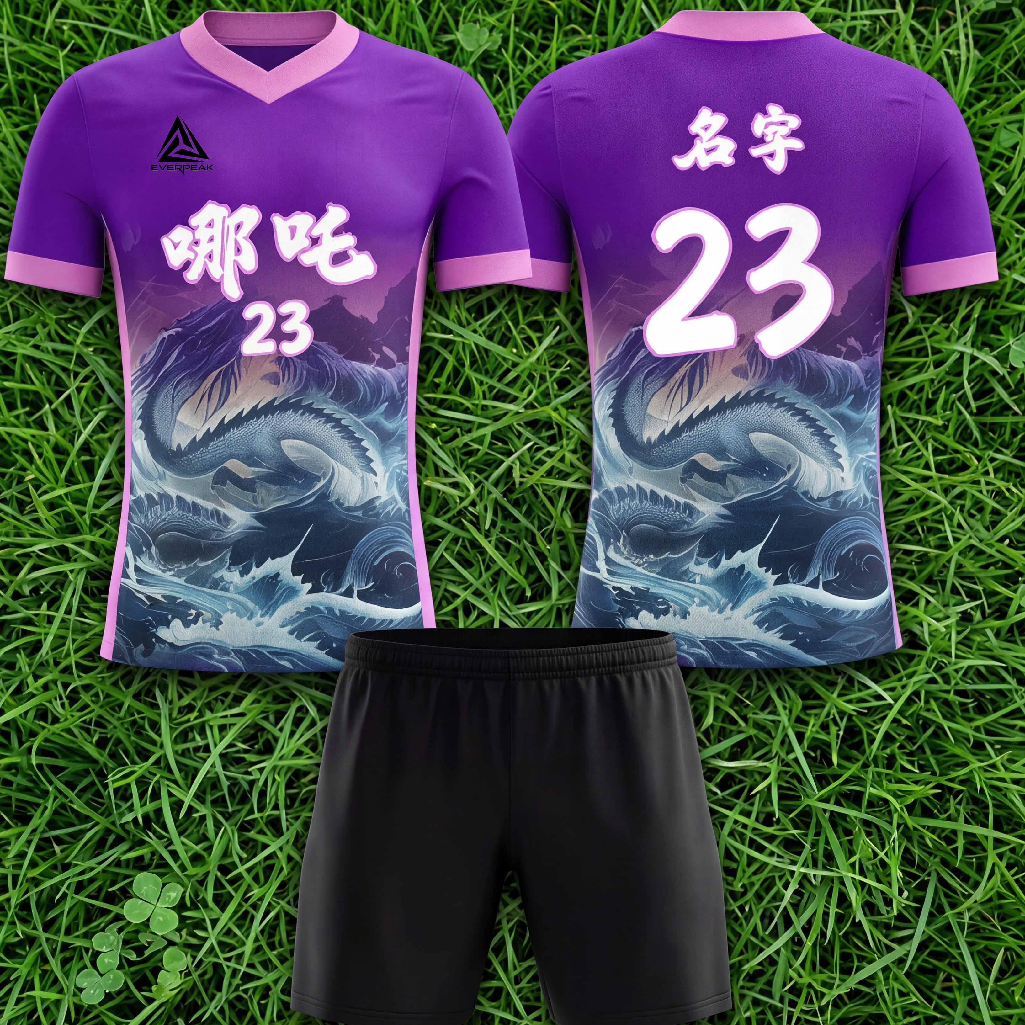 Custom Nezha Chinese Style Soccer Jersey Set Quick Dry Football Uniform with Shorts Customizable Team Name Number - view 3