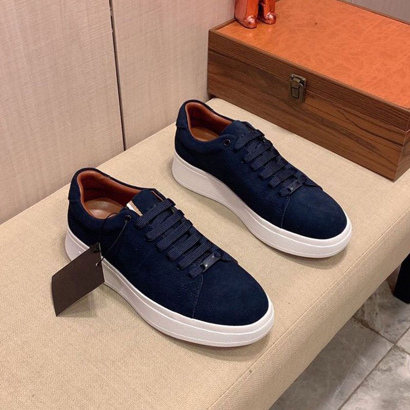 Mens Navy Blue Suede Platform Sneakers Lace Up For Fashion Gifts Smart Casual Daily Office Wear