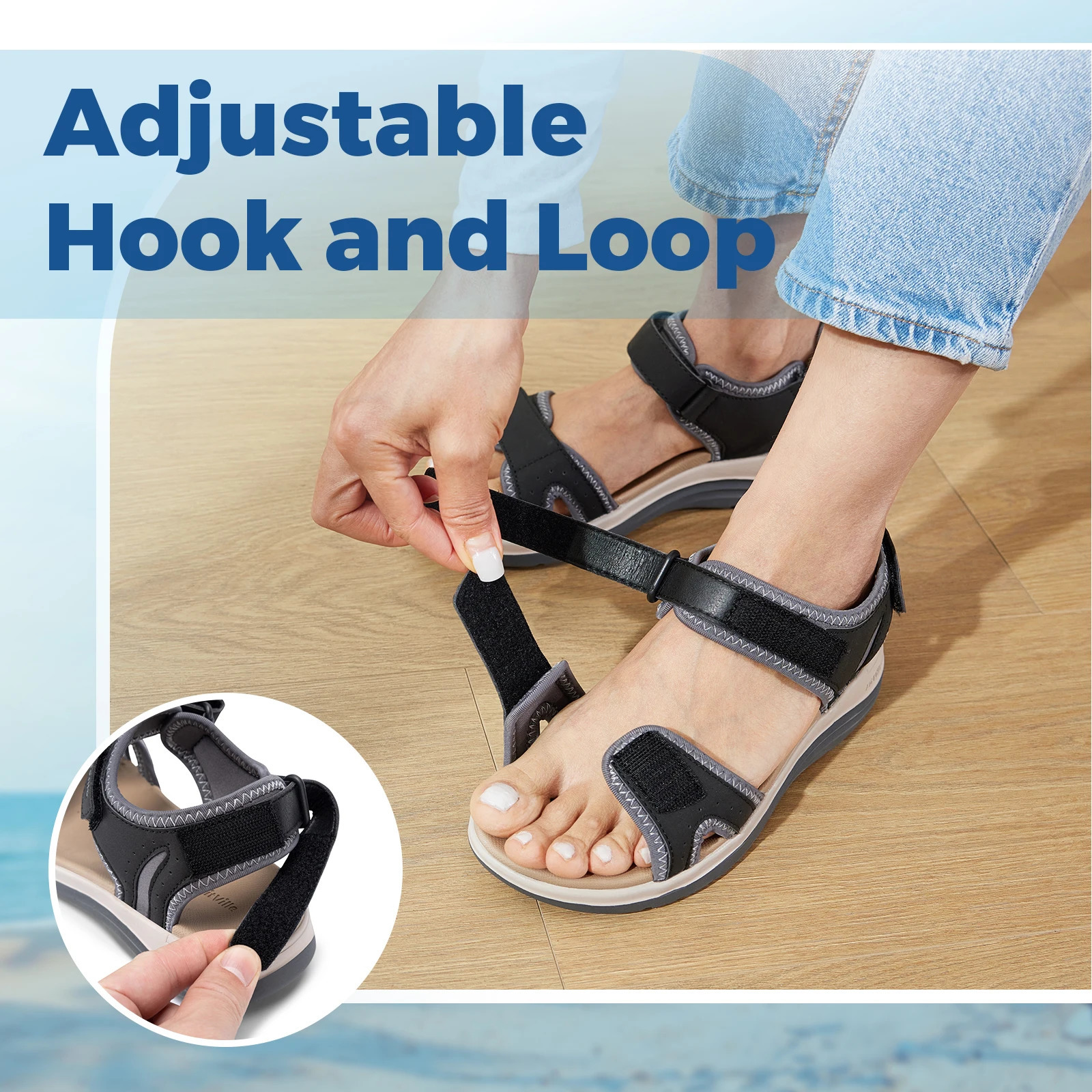 FitVille Womens Sandals Adjustable Ankle Strap for Swollen and Flat Feet Wide Arch Support Open Toe Orthopedic sandals 260626 - view 6