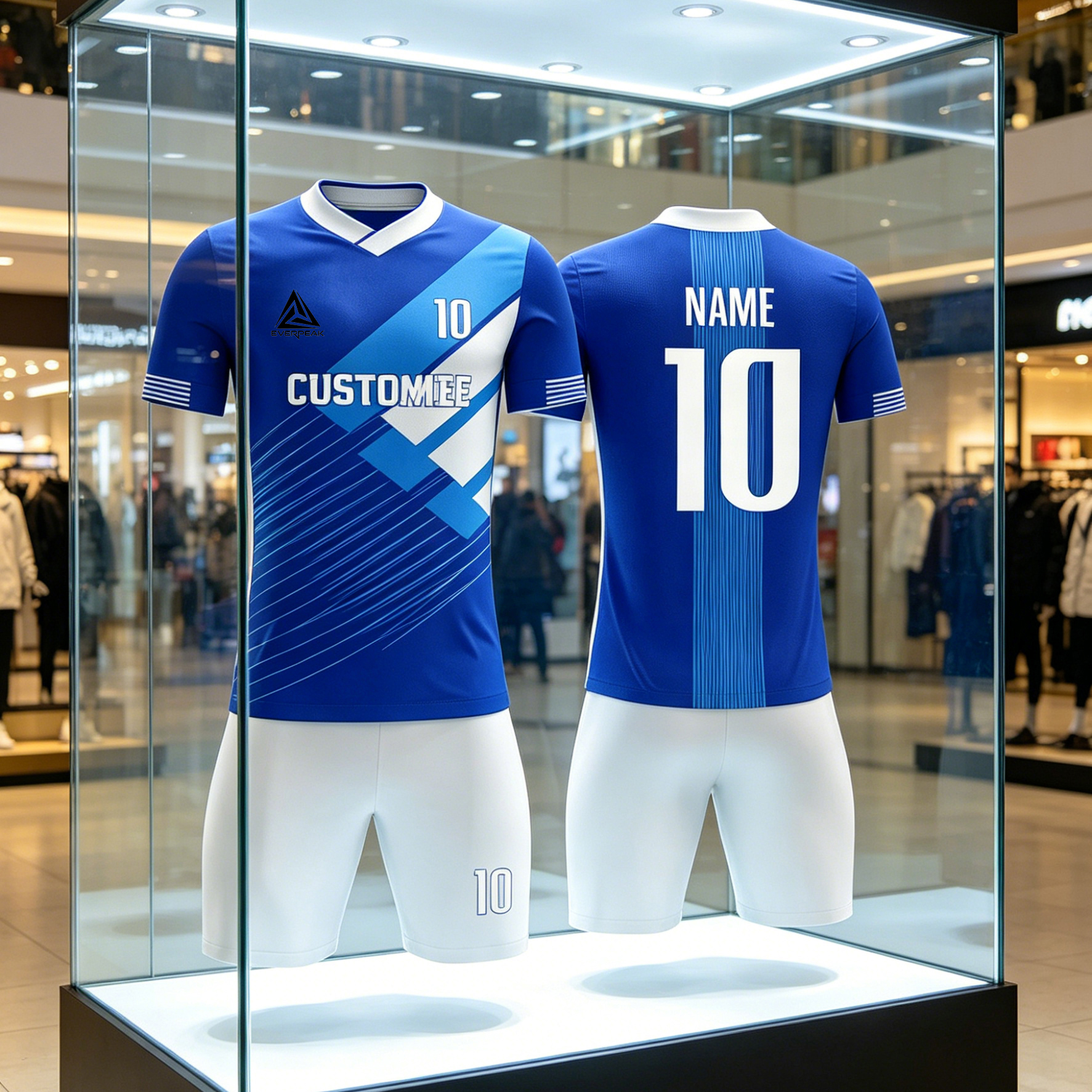 Custom Blue White Football Uniform Quick Dry Breathable Soccer Jersey Set Personalized Team Sportswear for Training Matches - view 6
