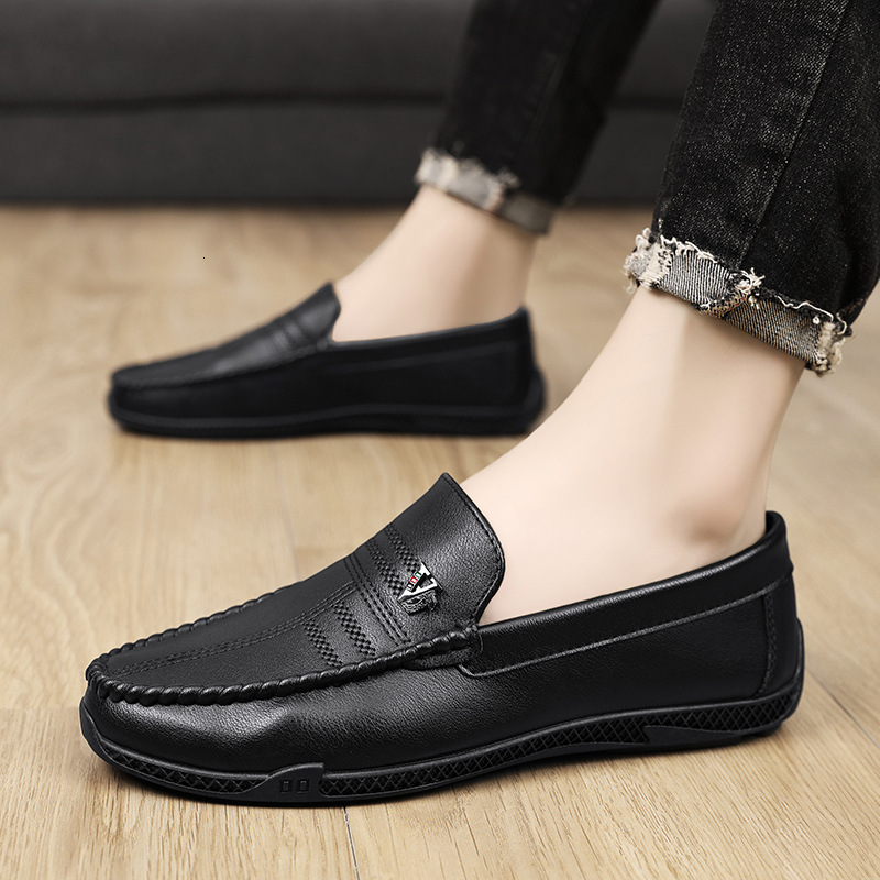 Mens Black Leather Loafers Slip On For Smart Casual Daily Fashion Gifts Office Wear