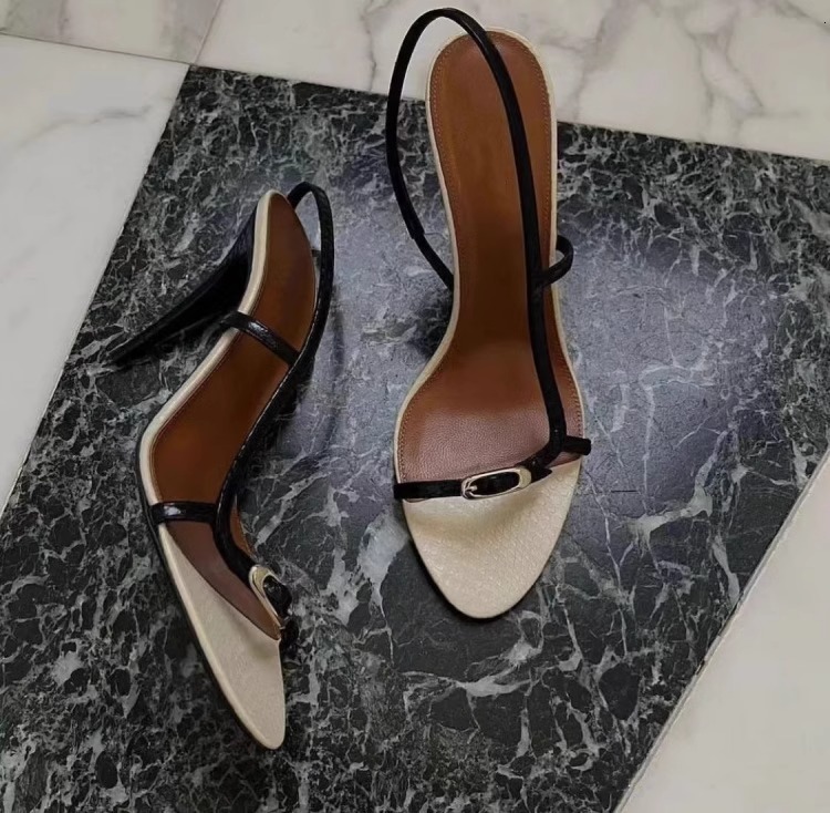 Womens Black Beige Stiletto Heel Sandals Ankle Fashion Gifts Strap Metal Buckle For Party Evening Wear - view 6