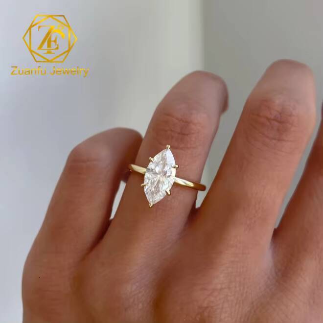 Fine Mossanite Jewelry Silver /9k/14k/18k Solid Yellow Gold Engagement Wedding Rings Marquise Cut Moissanite Diamond Ring - view 3