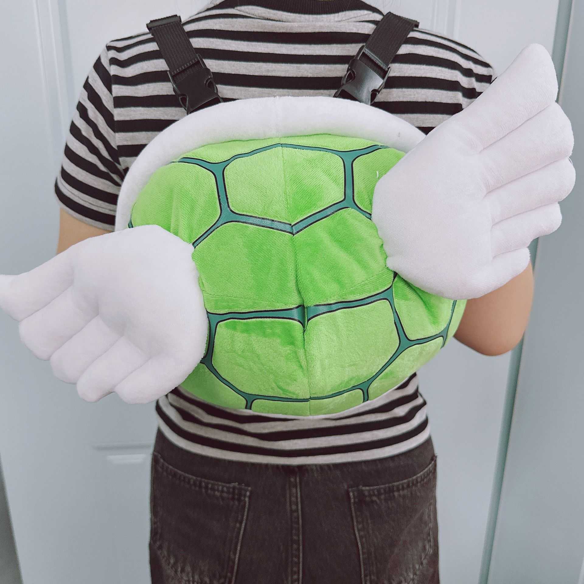 Turtle Plush Backpack, Cute Childlike Embroidered Turtle Plush Toy with Shell, Wings and Spikes - Green and Red Cotton, PP Cotton-Filled Unisex Stuffe - view 8