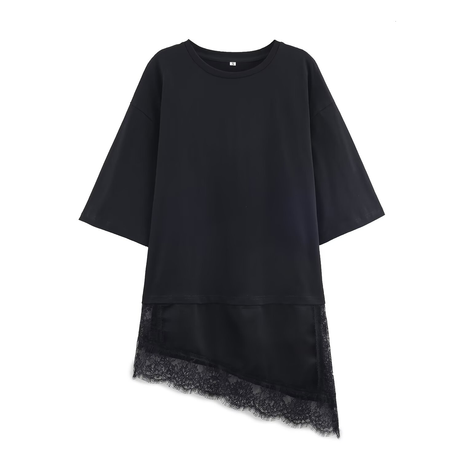 Spring and summer new trendy short-sleeve fashion womens casual patchwork lace T-shirt top 210419