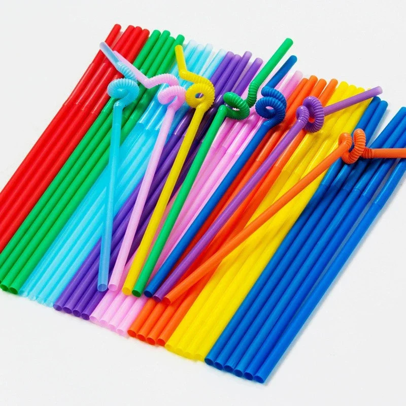 Disposable Drinking Straws Plastic Colorful Flexible Bottle Drinking Long Straw for Wedding Party Kitchen Bar Drinks Accessories 260528