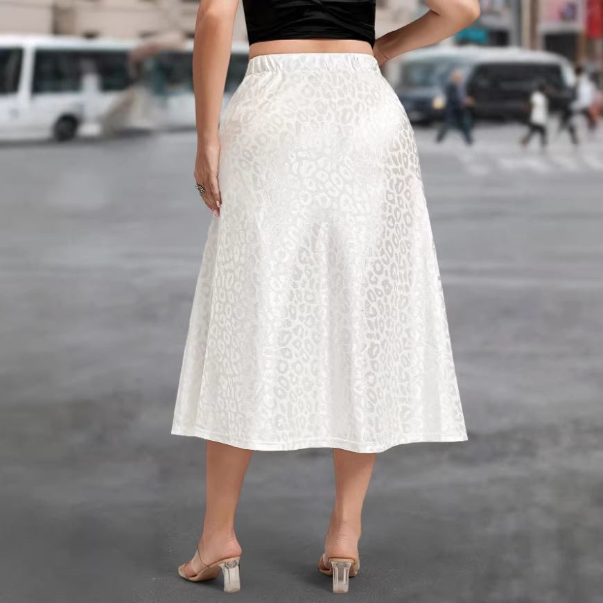 Aynaray Autumn Winter Women Sexy Leopard Satin Skirts High Waist Flare Bodycon Slim Long Silk Maxi Skirt For Women 240805