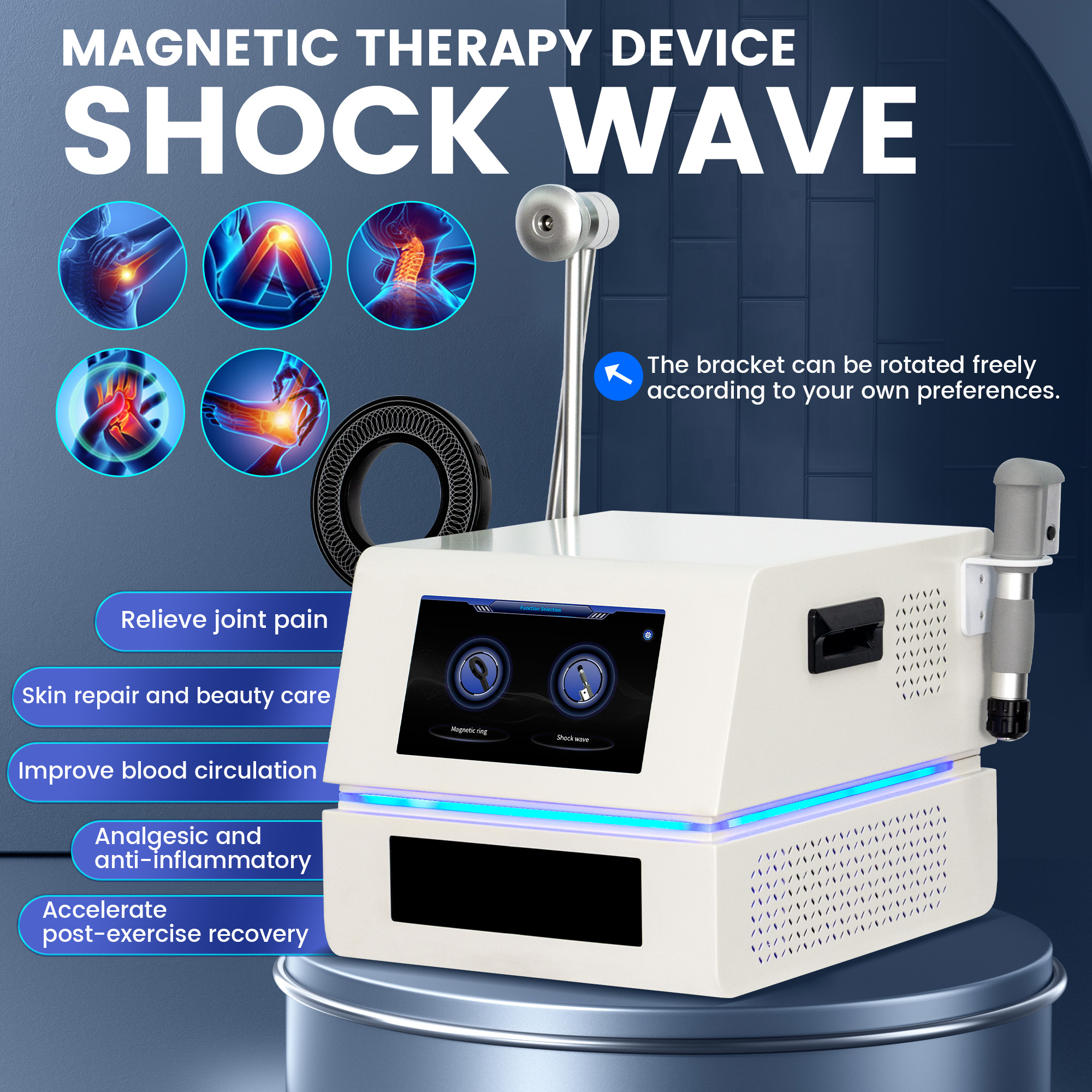 Intelligent Magnetotherapy Shockwave Machine 9 Heads HD Touch Screen Deep Tissue Massage for Joint Pain Anti Inflammatory