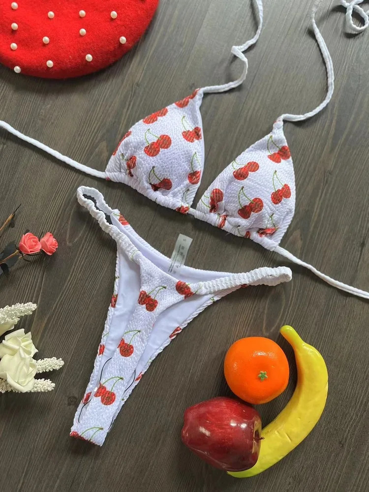 Swimwear Women Cute Cherry Print Brazilian Thong Bikini Set Sexy Swimsuit Two Pieces Bathing Suit 2023 Beach Wear y260615 - view 5