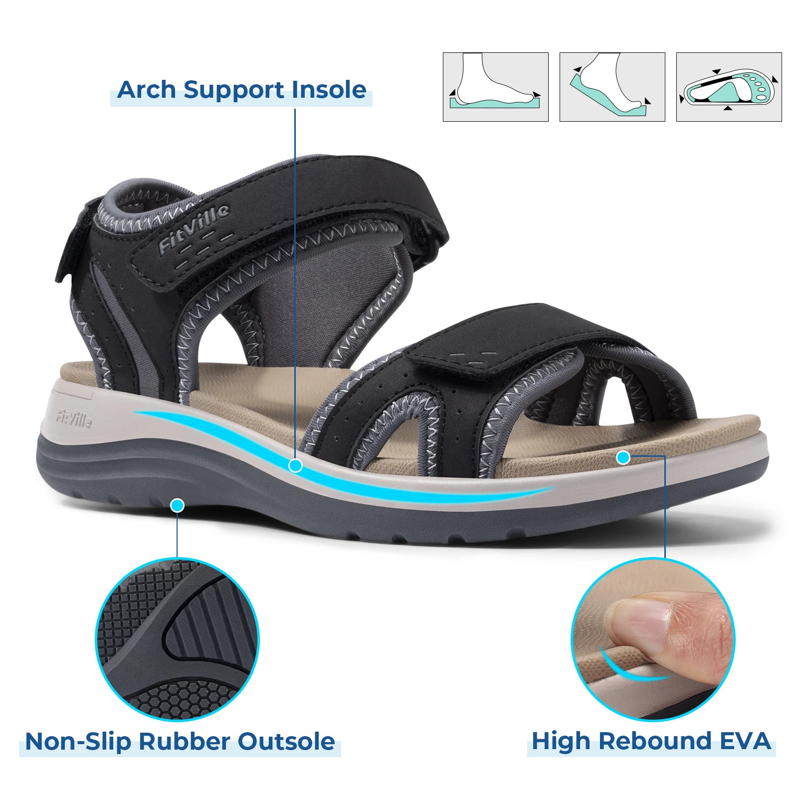 FitVille Womens Sandals Adjustable Ankle Strap for Swollen and Flat Feet Wide Arch Support Open Toe Orthopedic sandals 260626 - view 4