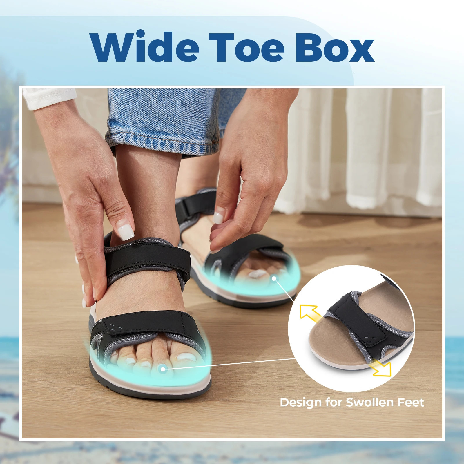 FitVille Womens Sandals Adjustable Ankle Strap for Swollen and Flat Feet Wide Arch Support Open Toe Orthopedic sandals 260626 - view 5