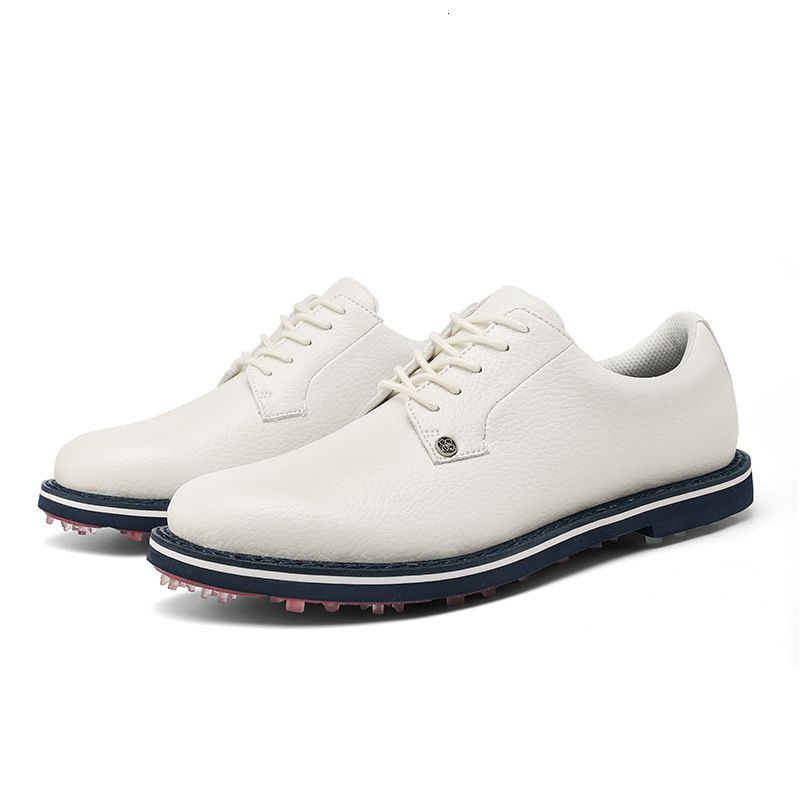 Mens White Waterproof Golf Shoes Leather For Professional Fashion Gifts Golf Course Training - view 5