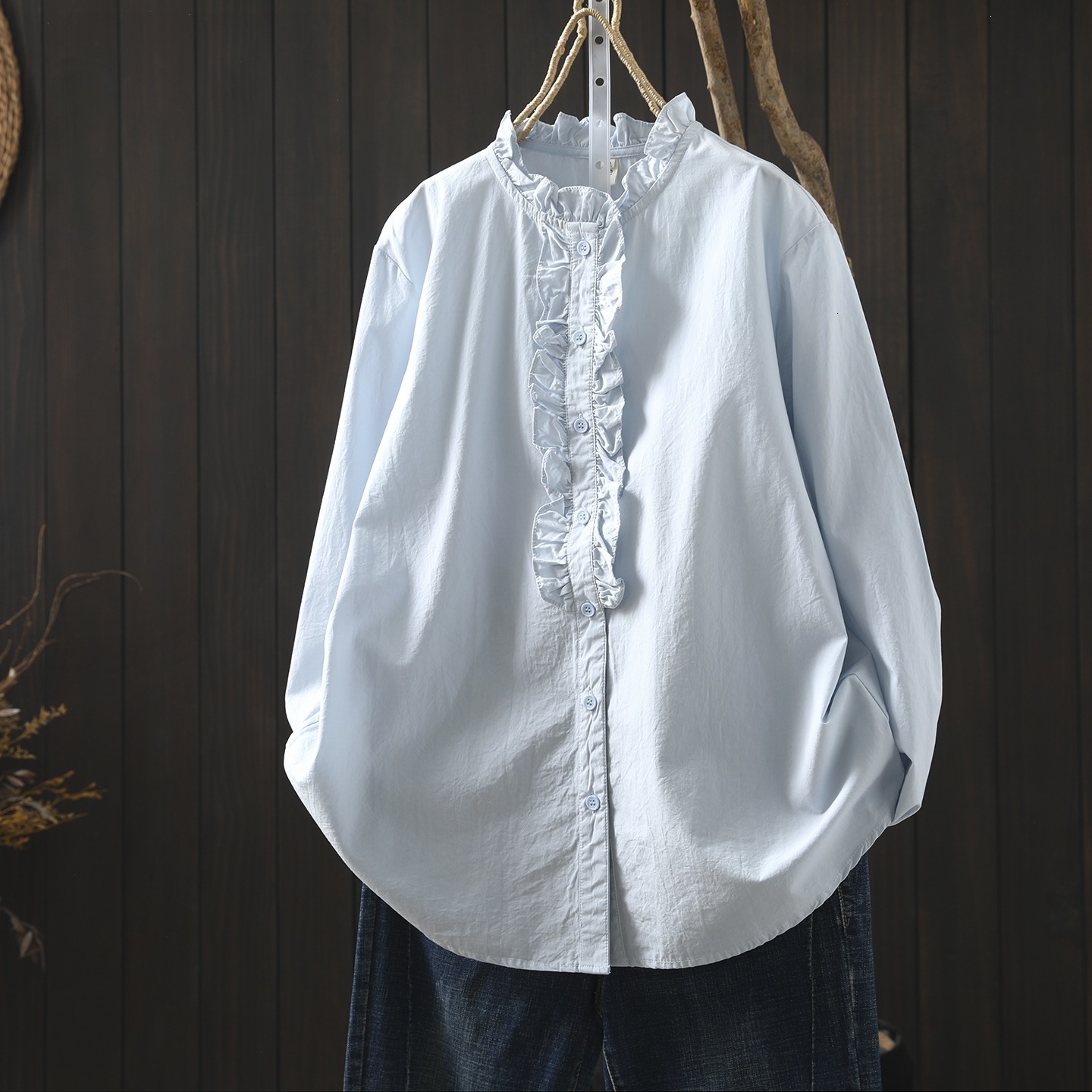 Elegant French Romantic Style Wood Ear Lace Trimmed White Blouse For Women High Fashionable Shirt With Button 250318