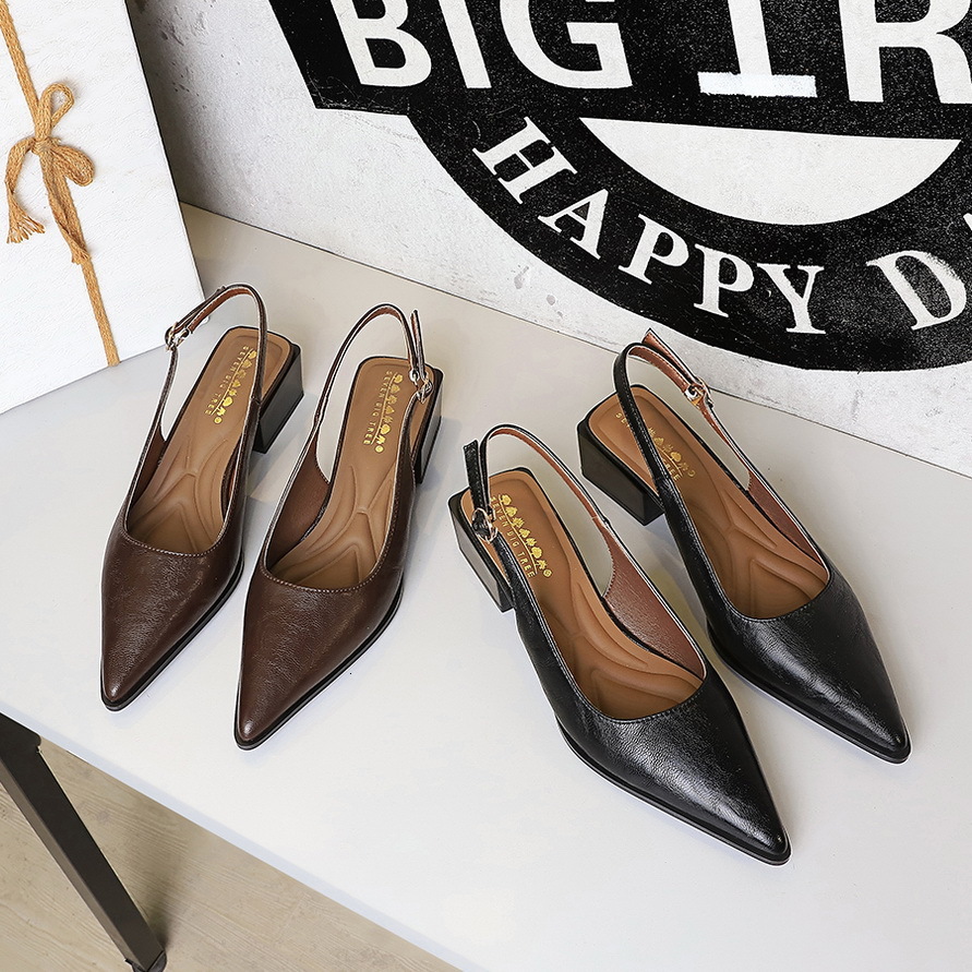 Womens Black Brown Pointed Toe Slingback Fashion Gifts Block Heel Pumps For Smart Casual Office Wear - view 3