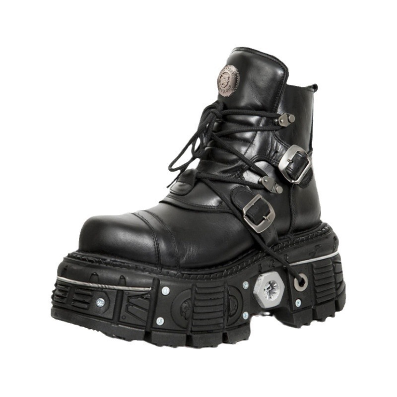 Women Black Gothic Platform Ankle Boots Metal Buckle For Punk Street Style Wear