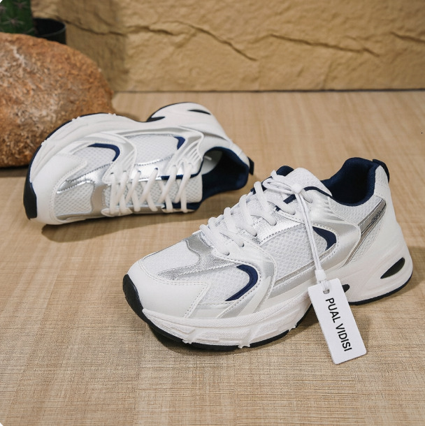 Women White Navy Chunky Fashion Gifts Running Sneakers Breathable Mesh For Outdoor Sports Daily Wear - view 3
