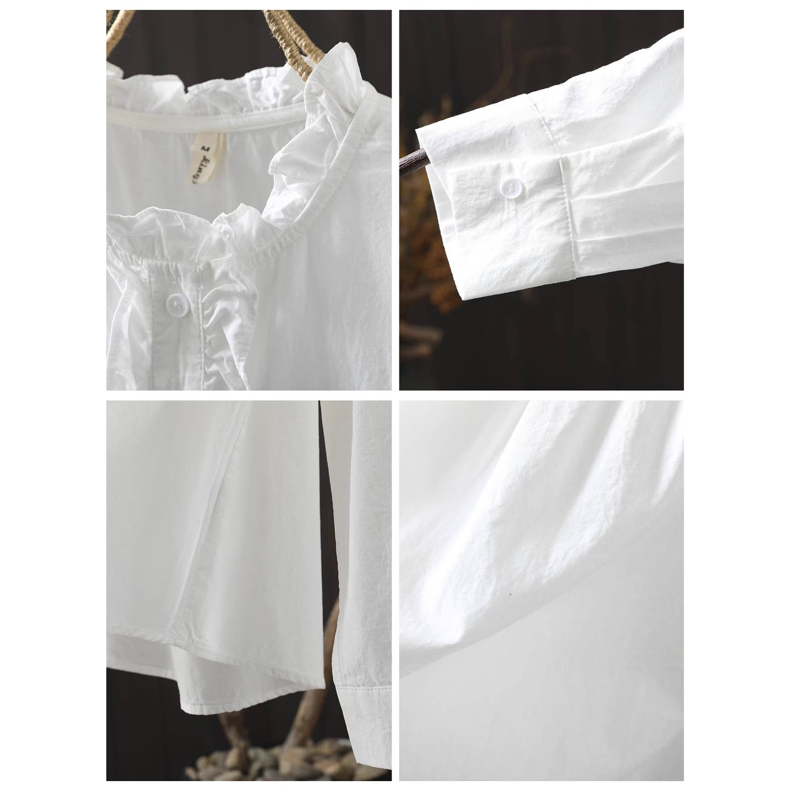 Elegant French Romantic Style Wood Ear Lace Trimmed White Blouse For Women High Fashionable Shirt With Button 250318
