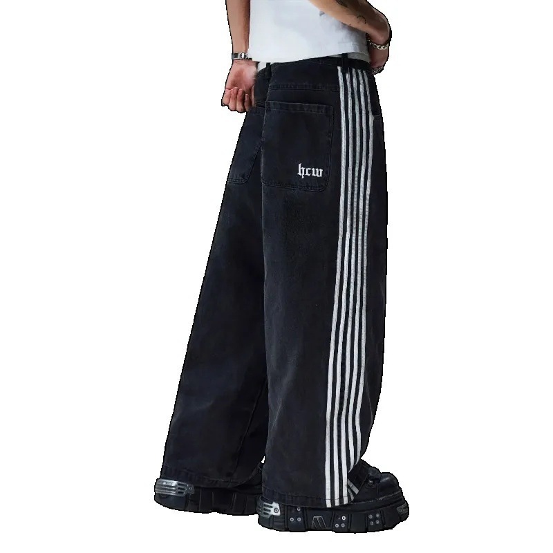 Men's Jeans Letter Print Hcw American Vintage Jeans Hip Hop Men And Women Black Gothic 2000s Loose Fashion Wide Leg Casual Streetwear