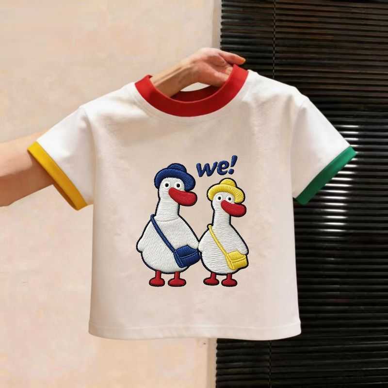 Boys and girls pure cotton short-sleeve T-shirt 2026 summer new style childrens color-blocked round-neck top baby summer wear base shirt L260528