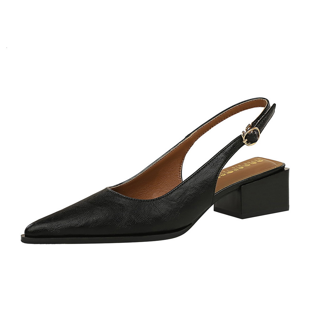 Womens Black Brown Pointed Toe Slingback Fashion Gifts Block Heel Pumps For Smart Casual Office Wear - view 6