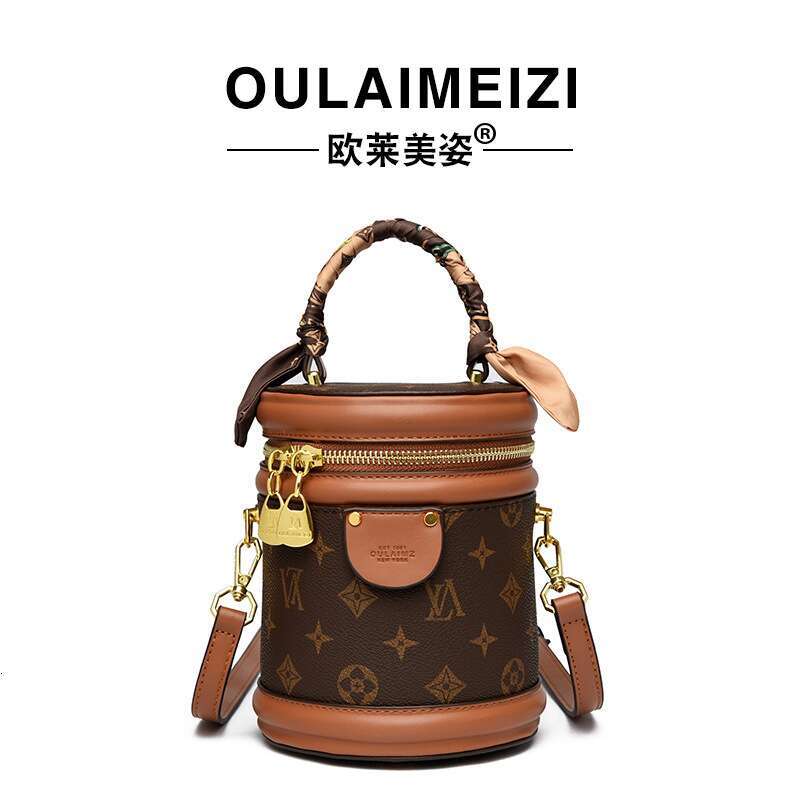 High-end Vintage Fortune Bucket for Women 2025 New Handbag Cylinder Retro Print Versatile Shoulder Crossbody Bag dh1798093-JY