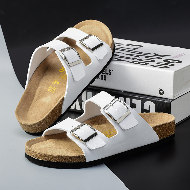 Unisex Brown Adjustable Buckle Cork Footbed Slide Sandals For Beach Casual Daily Wear daily outfit - view 3