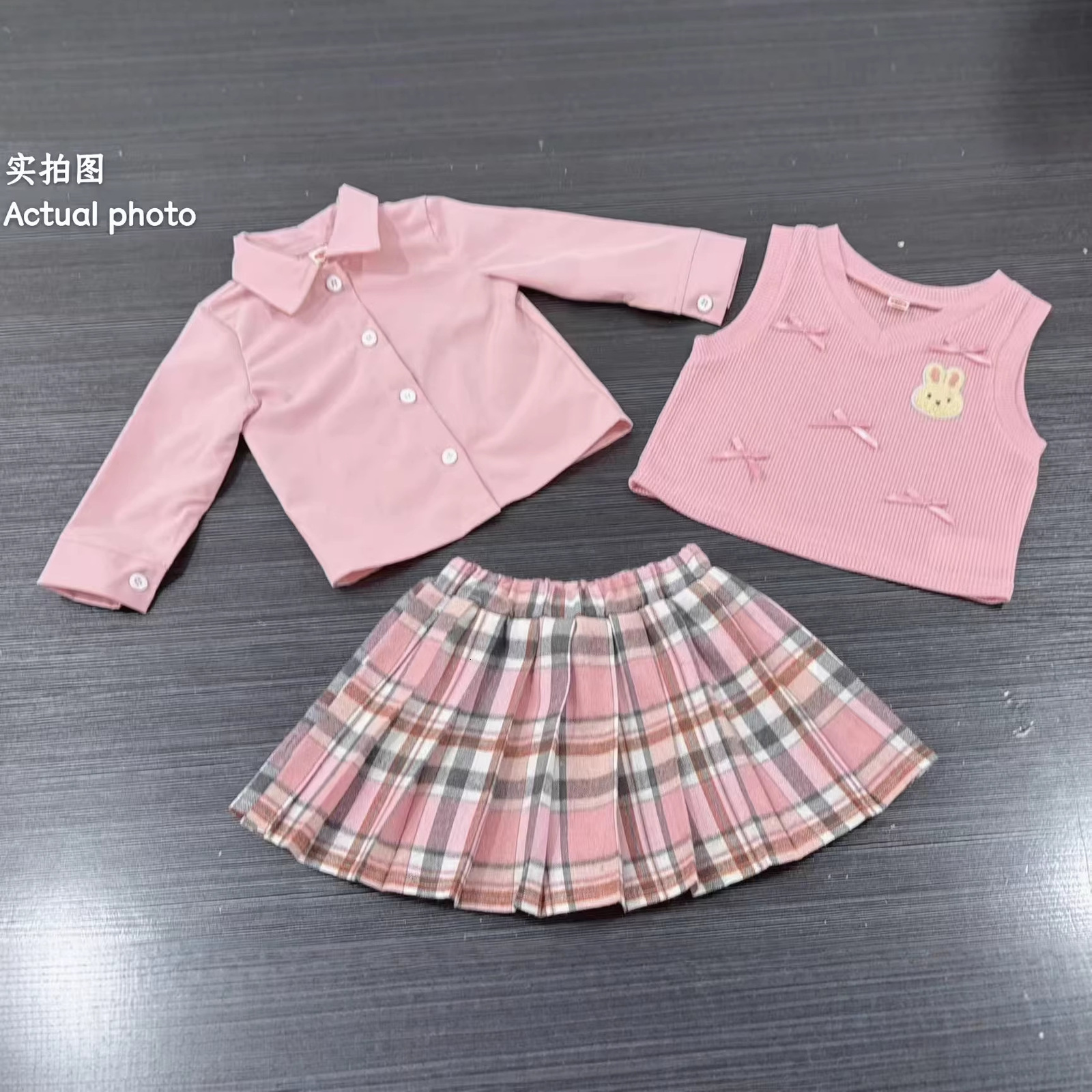Childrens Clothing Set Autumn Item Childrens Shirt Knitted Vest Short Skirt Three Piece Set Toddler Girl Clothes 250207