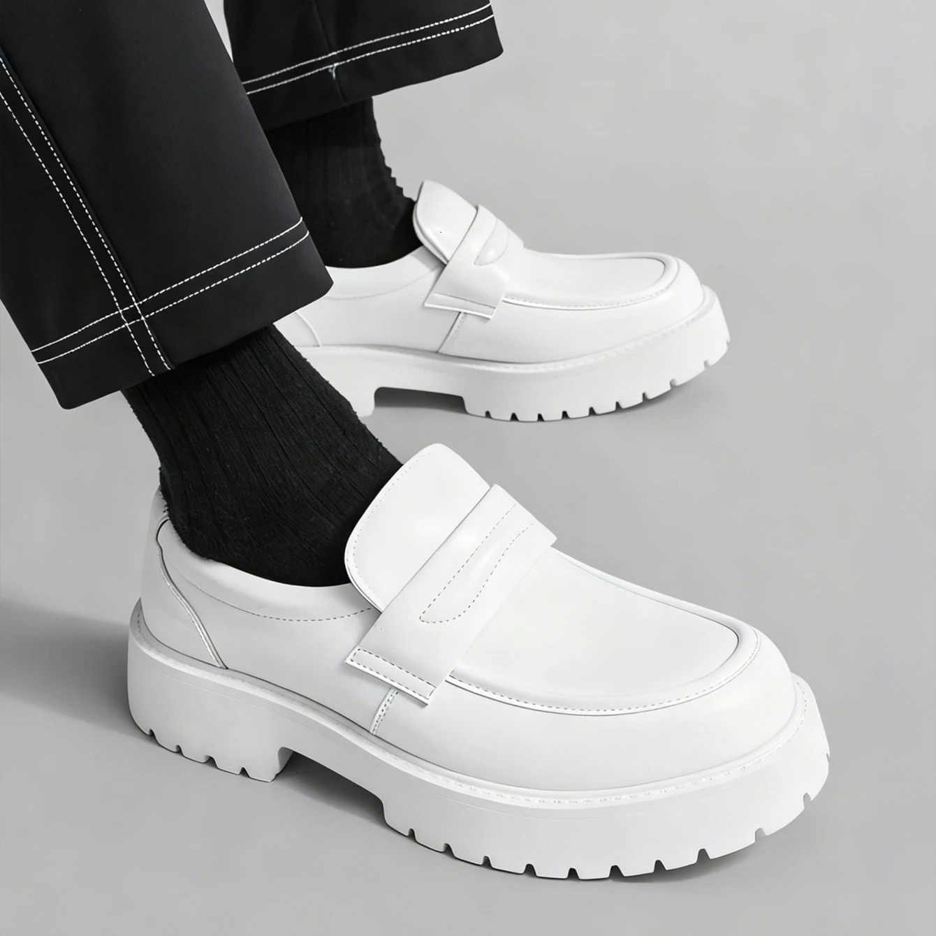 Fashion Classic Thick Sole Mens Penny Loafers SlipOn Business Dress Shoes For Gentleman White Formal Party Preppy 260528