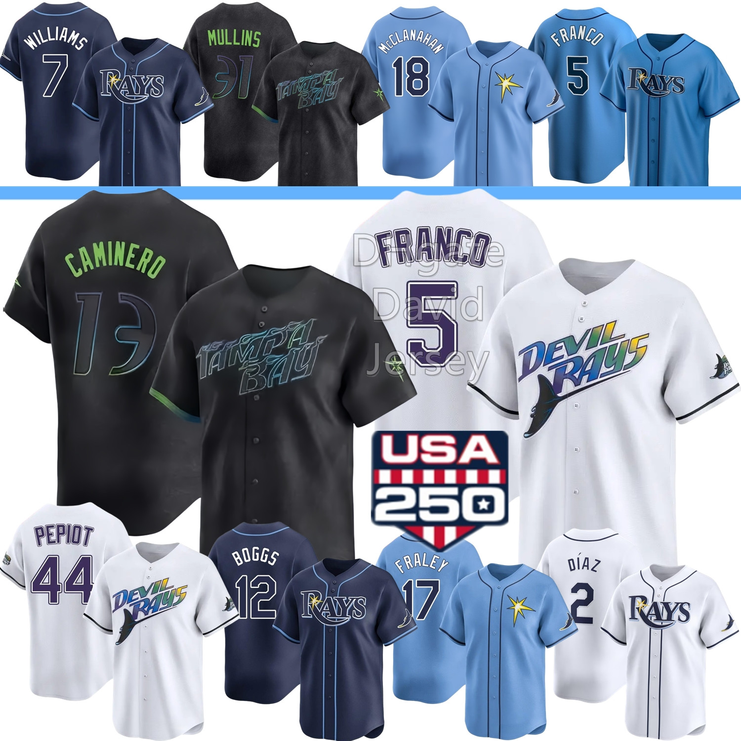 Rays Jersey Tampa BayS Junior Caminero Wander Franco Carson Williams Shane McClanahan Craig Kimbrel Cedric Mullins Wade Boggs Diaz Jacob Melton Pepi Rays Jersey Tampa BayS Junior Caminero Wander Franco Carson Williams Shane McClanahan Craig Kimbrel Cedric Mullins Wade Boggs Diaz Jacob Melton Pepi