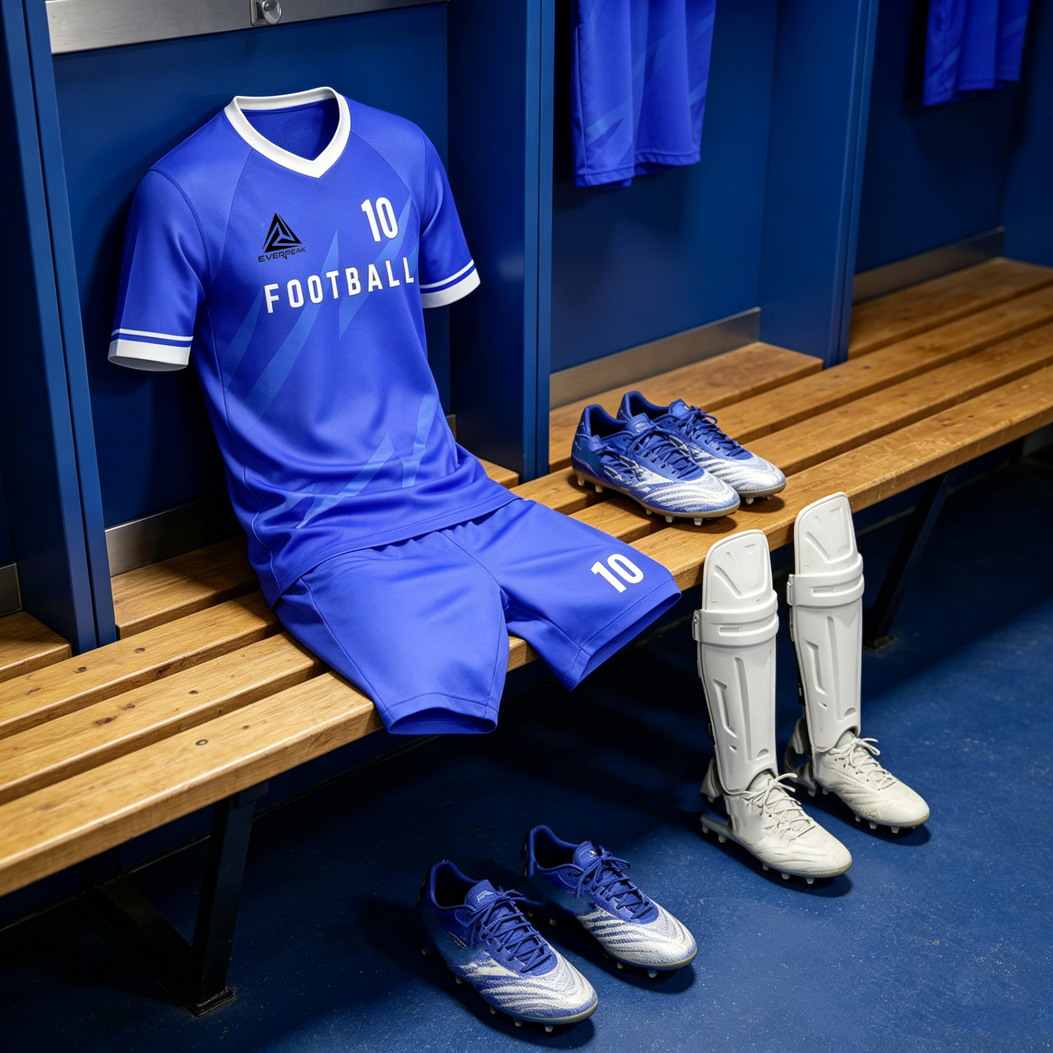 Custom Blue Soccer Uniform Quick Dry Breathable Football Jersey and Shorts Kit Personalized Sportswear for Adult Youth Training Matches - view 3