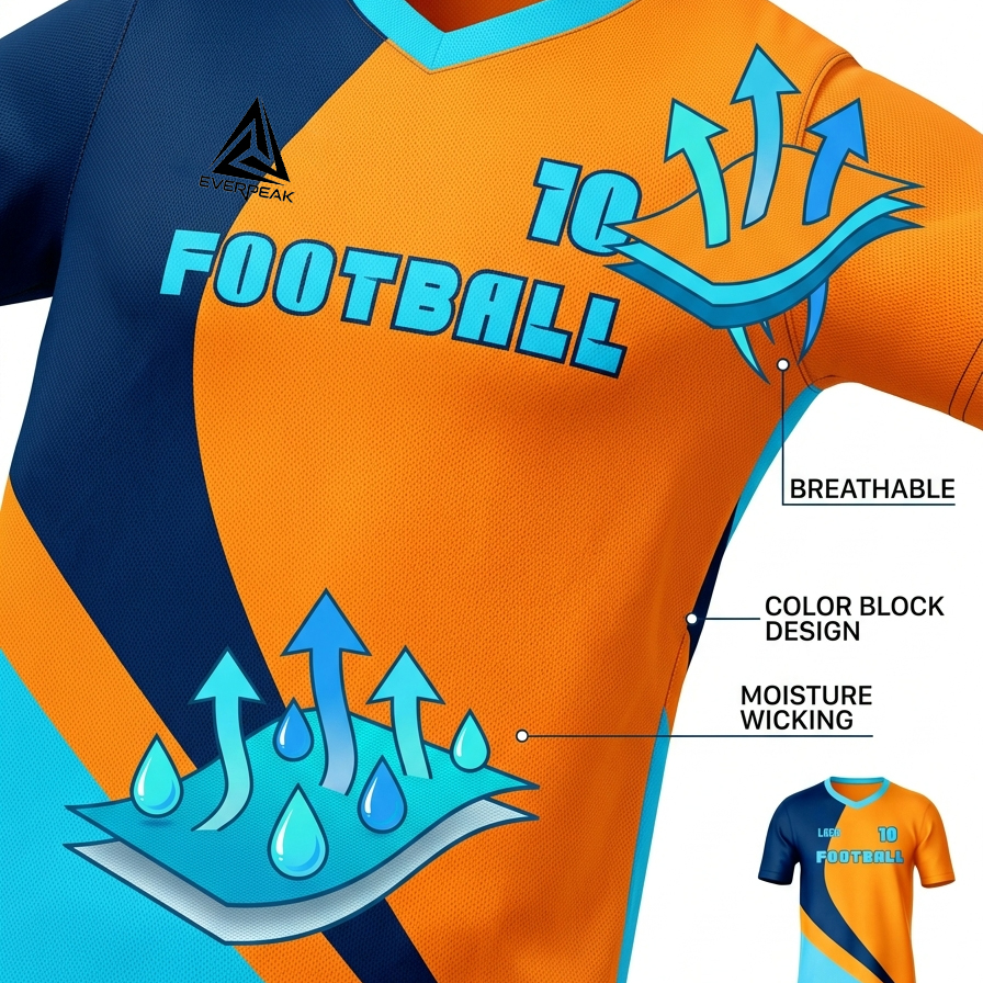 Custom Orange Blue Football Uniform Quick Dry Breathable Soccer Jersey Set Personalized Team Sportswear for Training Matches - view 8
