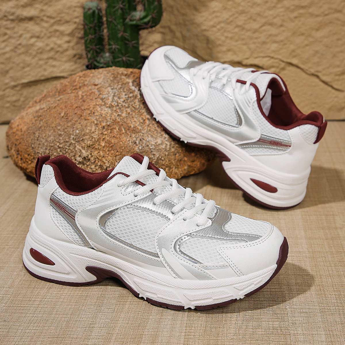 Women White Navy Chunky Fashion Gifts Running Sneakers Breathable Mesh For Outdoor Sports Daily Wear - view 4