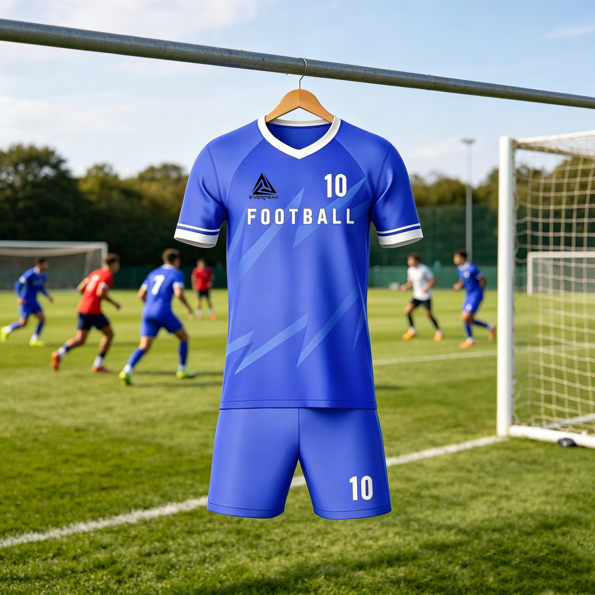 Custom Blue Soccer Uniform Quick Dry Breathable Football Jersey and Shorts Kit Personalized Sportswear for Adult Youth Training Matches - view 5