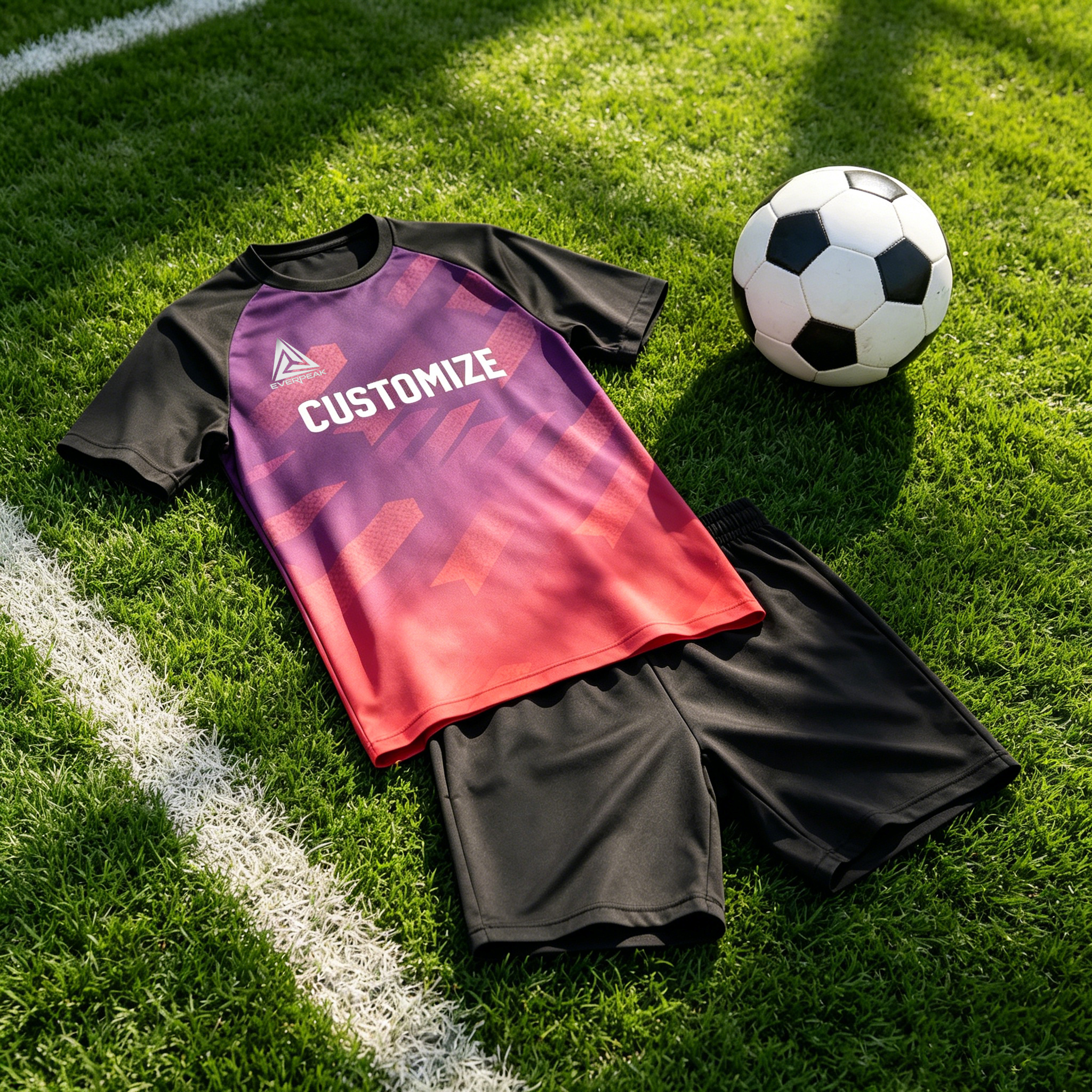 Custom Name Number Soccer Jersey Set, Black Sleeve Gradient Football Uniform, Quick Dry Breathable Sportswear for Men Women Kids Training Competition  - view 3