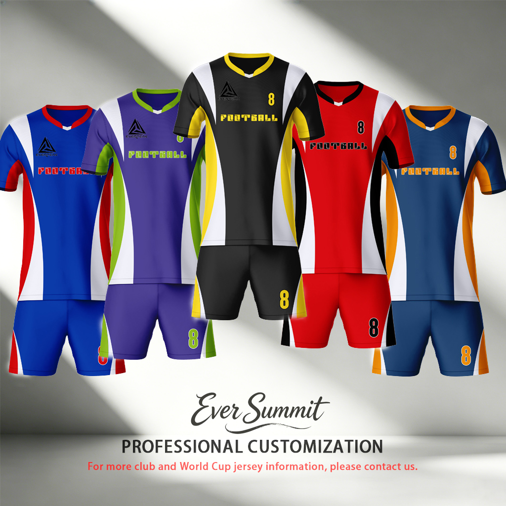 Custom Blue Red White Soccer Uniform Quick Dry Breathable Football Jersey and Shorts Kit Personalized Sportswear for Adult Youth Training Matches