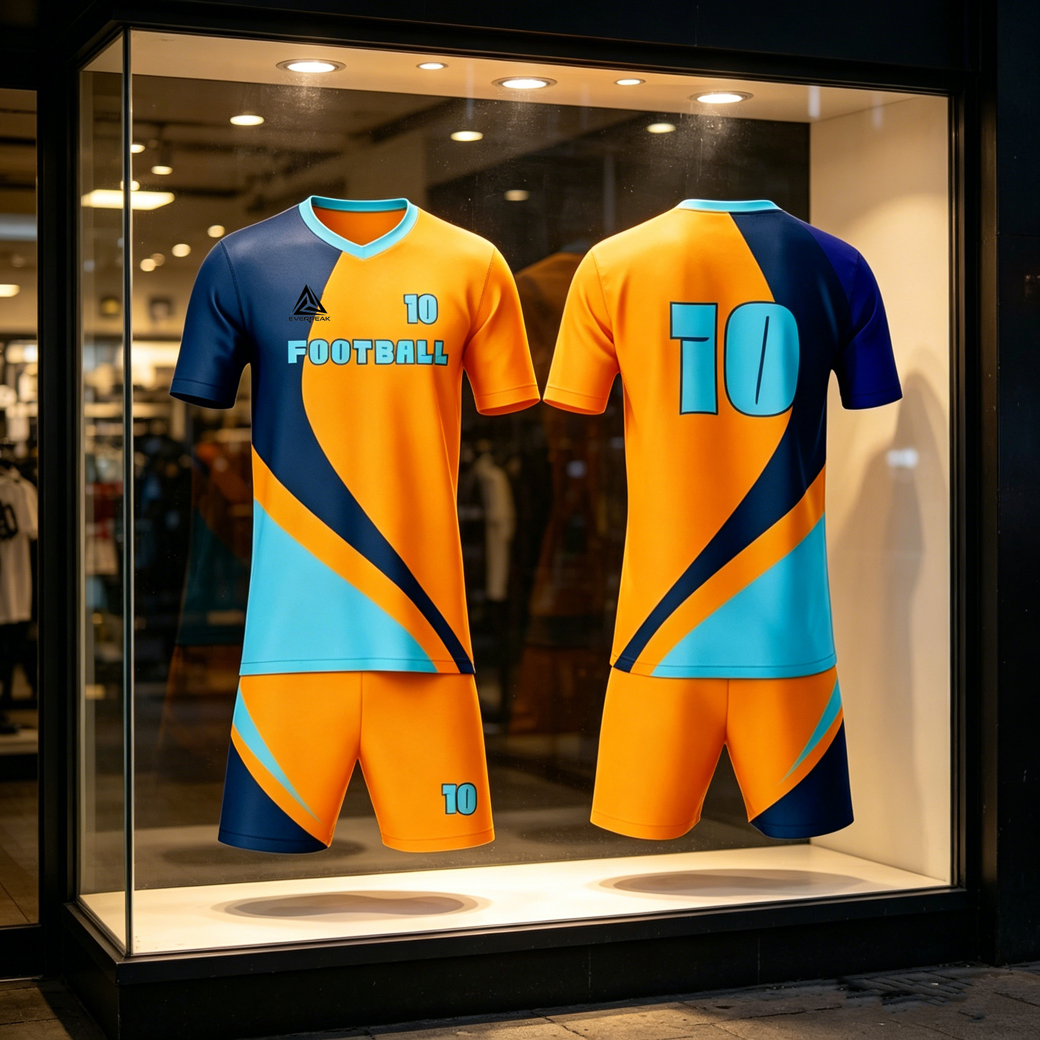 Custom Orange Blue Football Uniform Quick Dry Breathable Soccer Jersey Set Personalized Team Sportswear for Training Matches - view 5