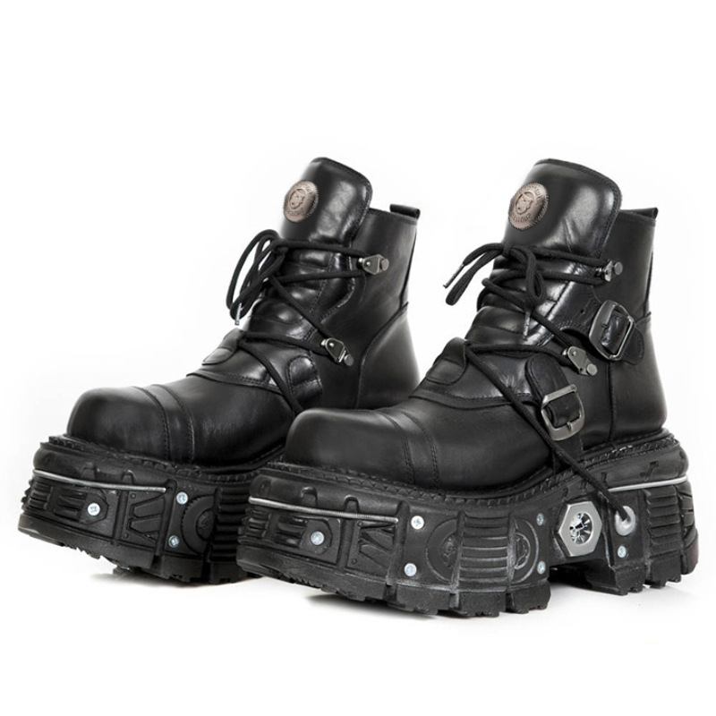 Women Black Gothic Platform Ankle Boots Metal Buckle For Punk Street Style Wear