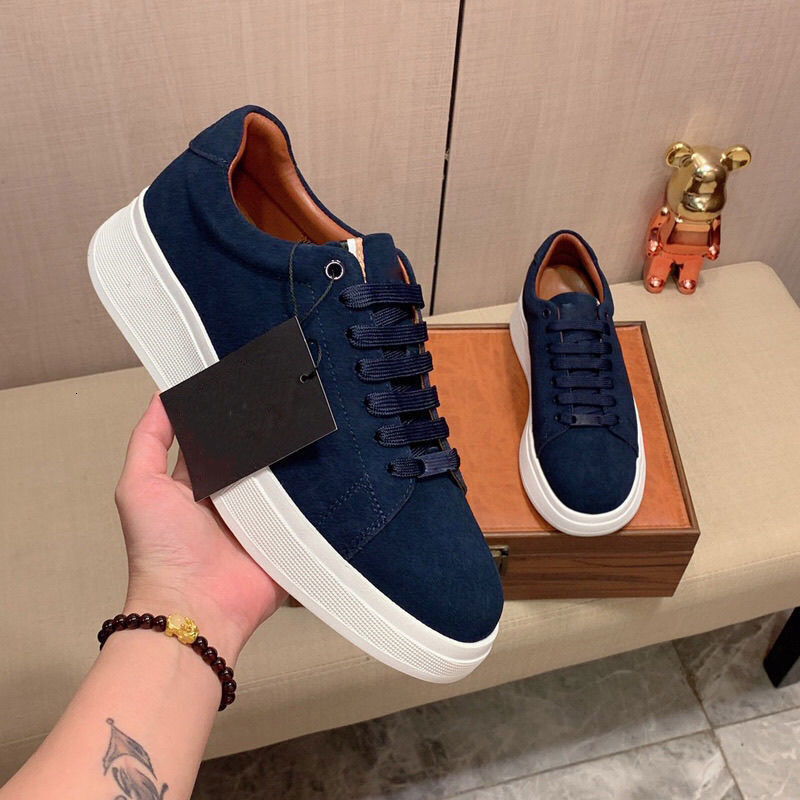 Mens Navy Blue Suede Platform Sneakers Lace Up For Fashion Gifts Smart Casual Daily Office Wear - view 6