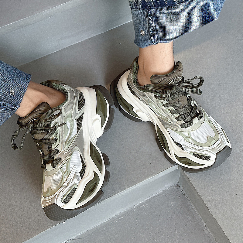 Unisex Beige Fashion Gifts White Chunky Dad Sneakers Breathable Mesh Upper Non Slip Thick Sole For Street Style Daily Walking - view 5