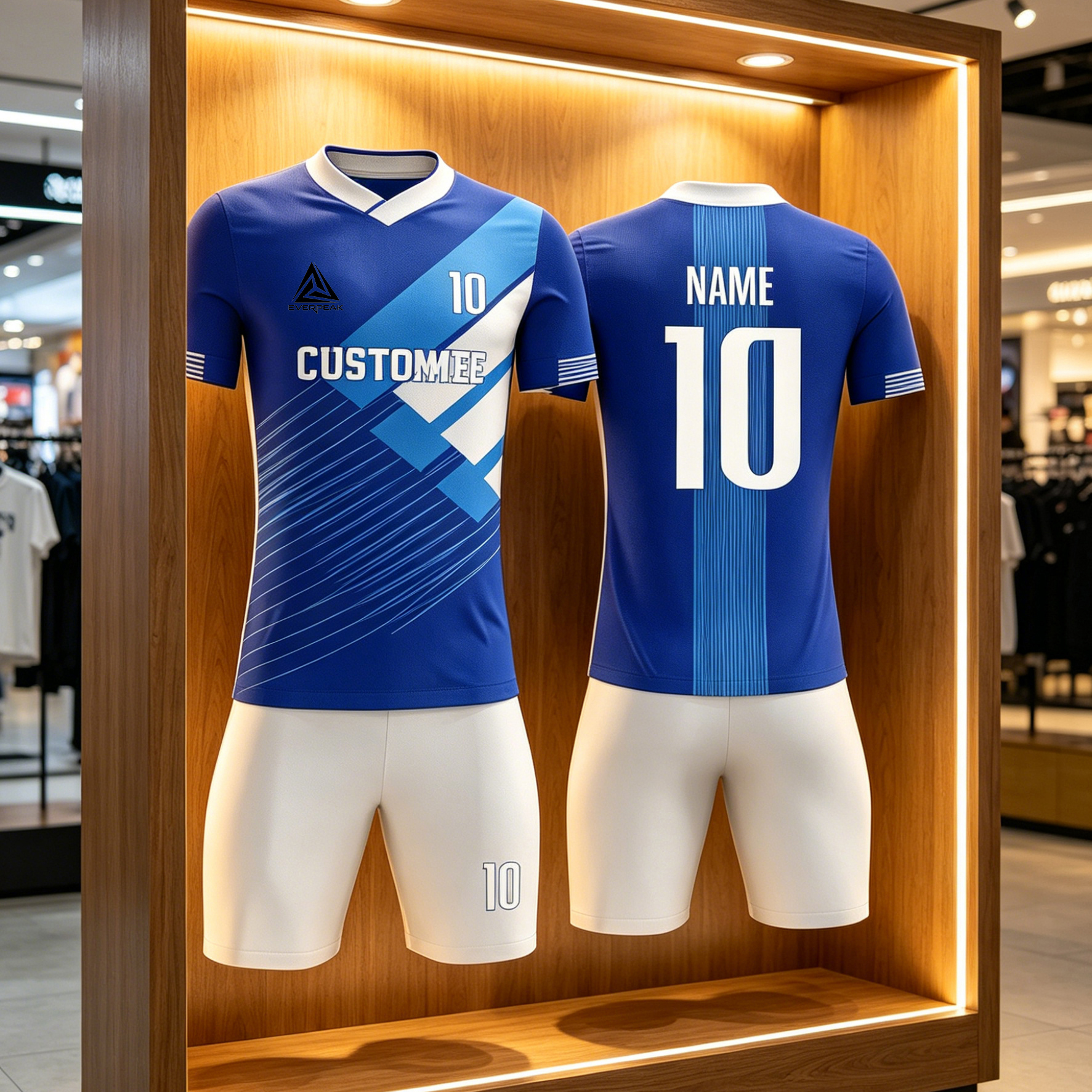 Custom Blue White Football Uniform Quick Dry Breathable Soccer Jersey Set Personalized Team Sportswear for Training Matches - view 3