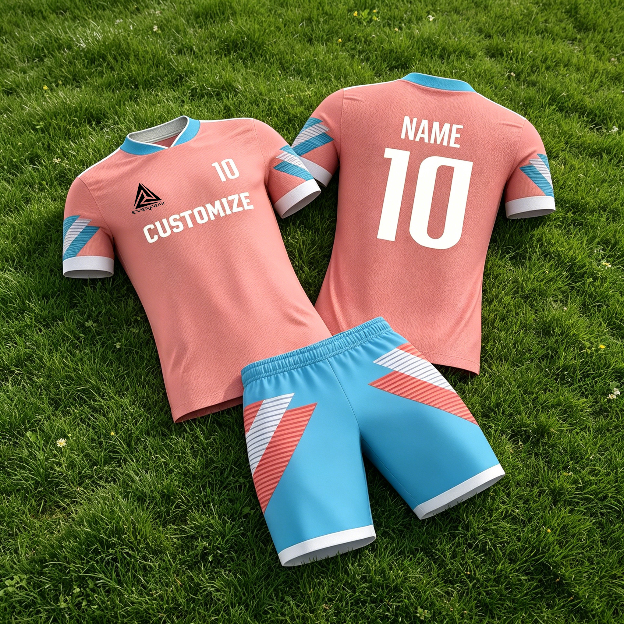 Custom Pink Blue Football Uniform Quick Dry Breathable Soccer Jersey Set Personalized Team Sportswear for Training Matches - view 4