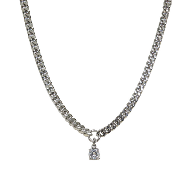 European and American minimalist style zircon pendant necklace men, Cuban link collarbone chain for women - view 6