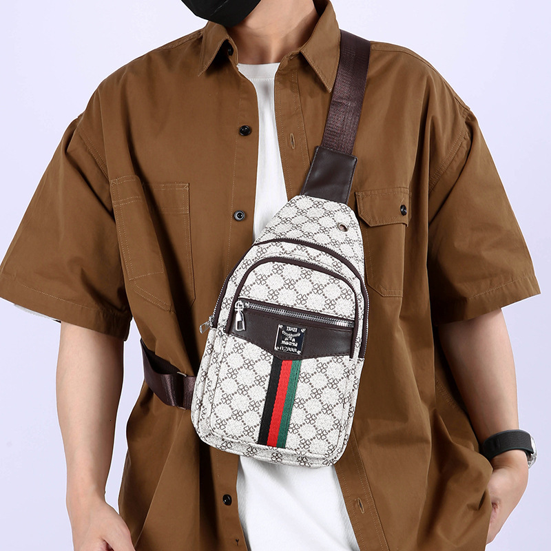 Designer Bag Unisex Chest Fashionable Phone PU Texture Trendy Print Lightweight Shoulder Casual Travel Crossbody Bag
