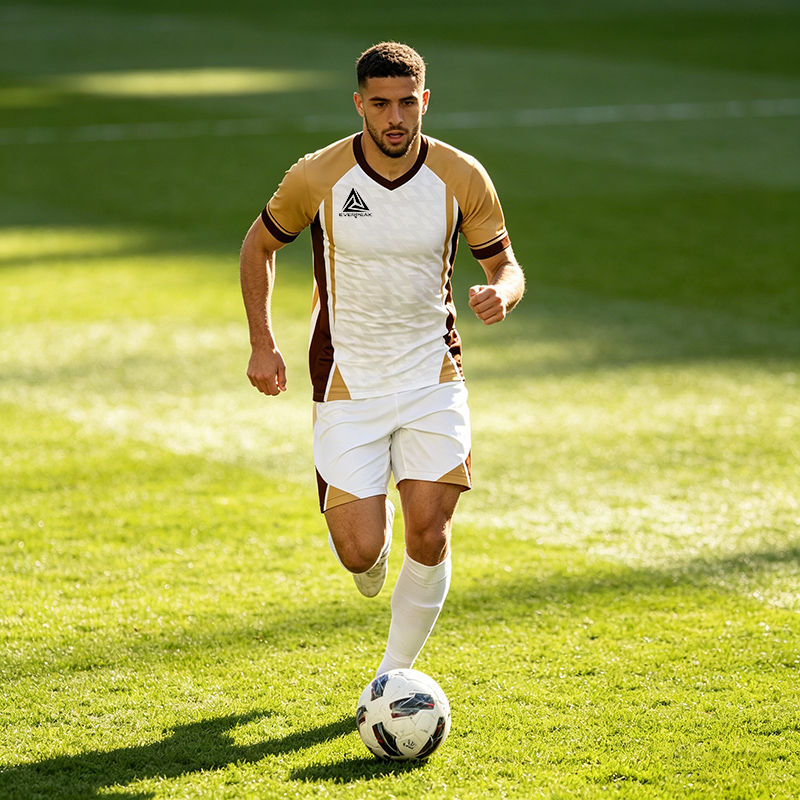 White Brown Gold Soccer Jersey Set Customizable Number Logo Football Uniform Quick Dry Sportswear for Team Training and Competition - view 4
