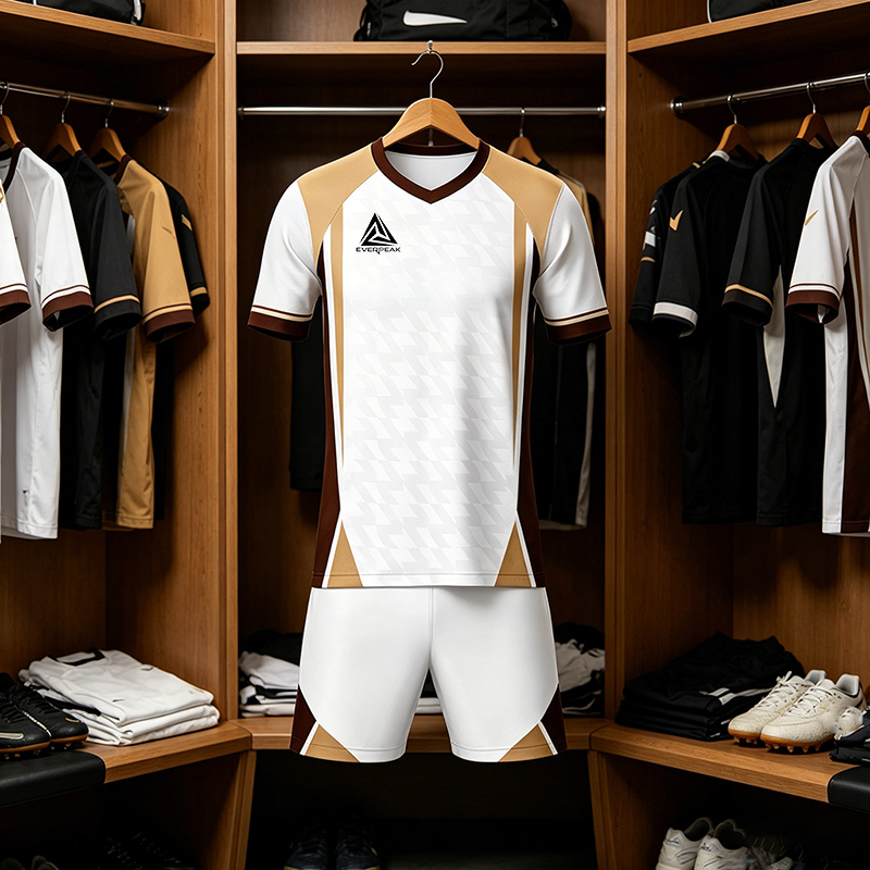 White Brown Gold Soccer Jersey Set Customizable Number Logo Football Uniform Quick Dry Sportswear for Team Training and Competition - view 5