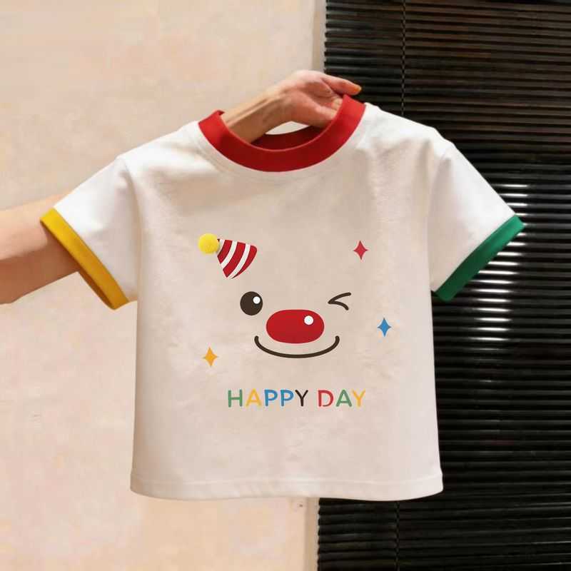 Boys and girls pure cotton short-sleeve T-shirt 2026 summer new style childrens color-blocked round-neck top baby summer wear base shirt L260528